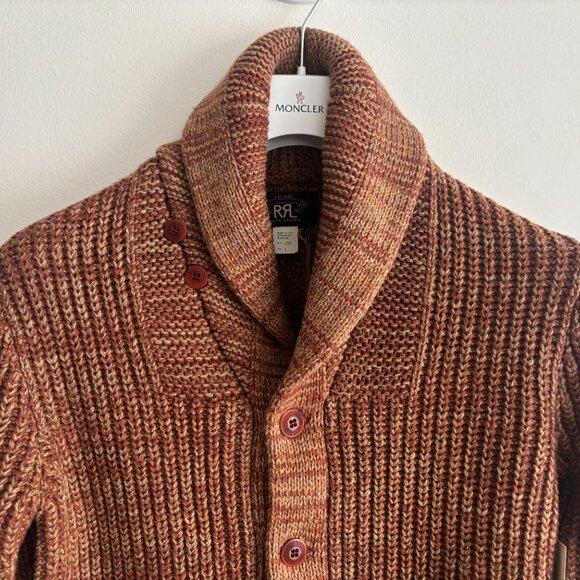 BNWT RRL Thick Rust Marl Wool Cotton Shawl Collar Cardigan - Small Made in USA - Picture 2 of 12